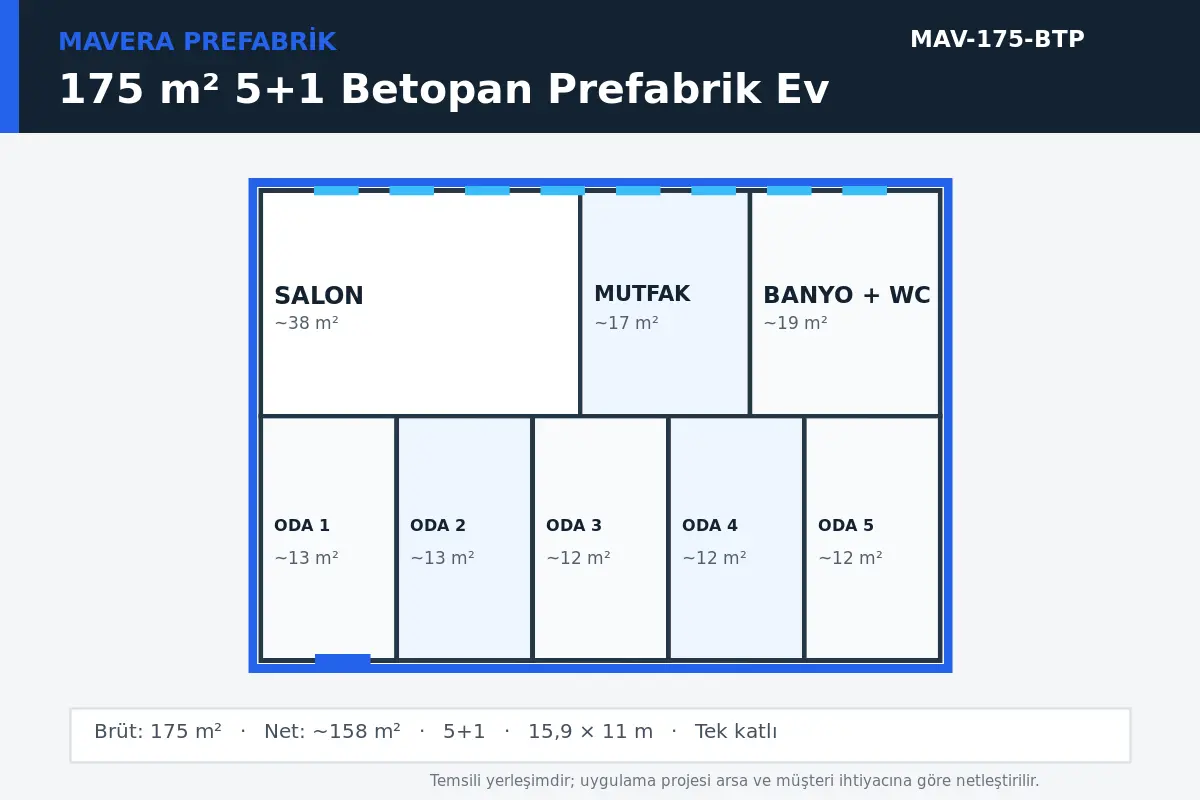 175 m² 5+1 Betopan prefabrik ev temsili kat planı